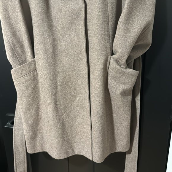 Merona Wool Blend Oatmeal/ Grey Color Long Peacoat with Belt - Picture 5 of 13